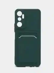Зеленый силиконовый чехол Infinix HOT 20 4G Инфиникс Хот 20 4 Джи, с карманом для карт, прозрачный