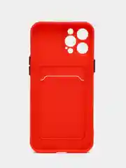 Красный силиконовый чехол для Apple iPhone 12 Pro Max,(Айфон 12про макс), с карманом для карт