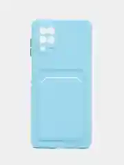 Голубой силиконовый чехол для Samsung Galaxy A12 / M12, с карманом для карт, прозрачный
