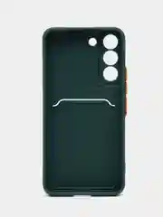 Тёмно-зелёный чехол для Samsung Galaxy S22 (Самсунг Галакси С22), с карманом для карт