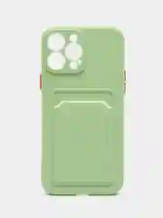 Зеленый силиконовый чехол для iPhone 13 Pro Max, с карманом для карт, прозрачный