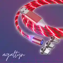 Кабель зарядный светящийся, USB-кабель, магнитный коннектор - MicroUSB, Type-C и Lightning