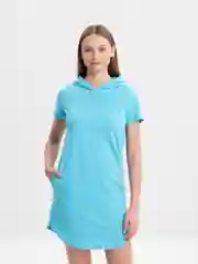 Голубой платье женское домашнее с капюшоном,  хлопок