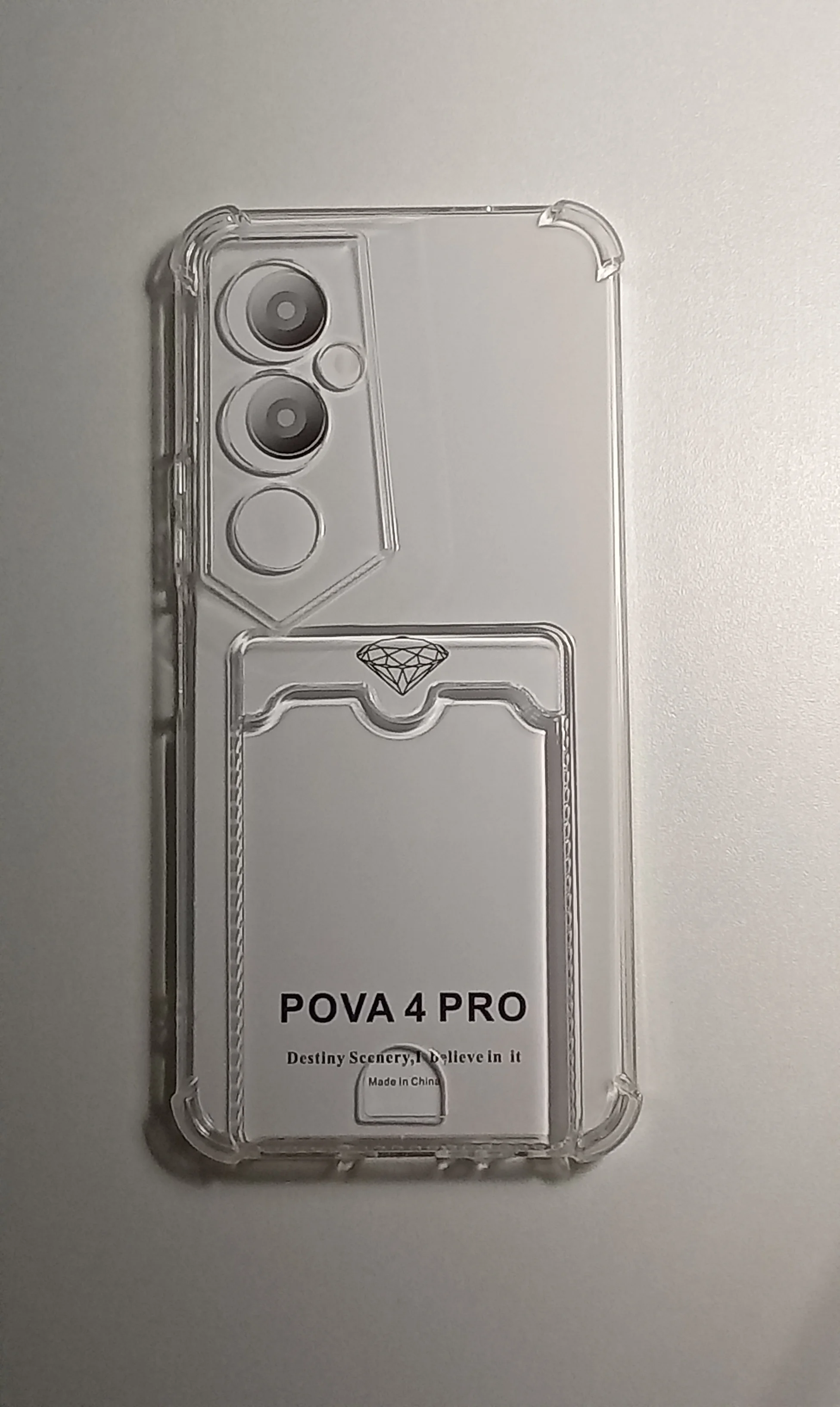 Белый чехол Tecno Pova 4 pro карман для пластиковой карты и усиленные углы