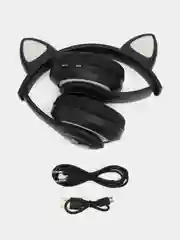 Черный беспроводные Bluetooth-наушники, с кошачьими светящимися ушками, c Aux кабелем, STN-28