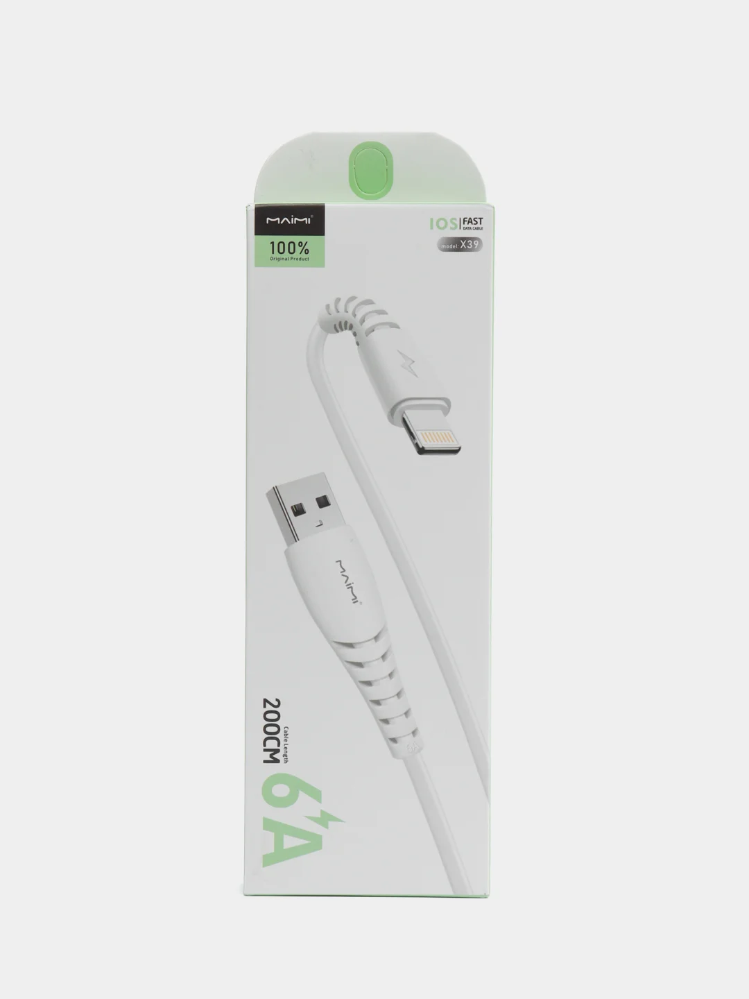 Белый кабель зарядный USB Micro, Type-c, Lightning для iPhone, Maimi X39, до 6A, 1метр, 2 метра