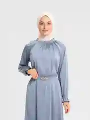 Небесно-голубой платье длинное, мусульманское, из японского шелка