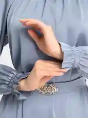 Небесно-голубой платье длинное, мусульманское, из японского шелка