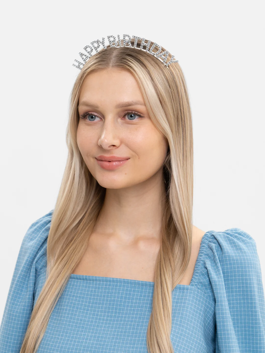 Серебряный ободок на день рождения с надписью Happy Birthday