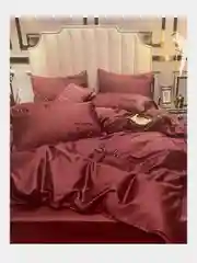 Алый постельное белье, сатин, евро,простыня на резинке