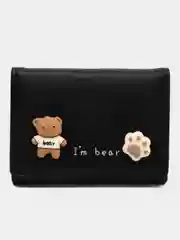 Черный женский кошелек "I am bear", детский (мишка)