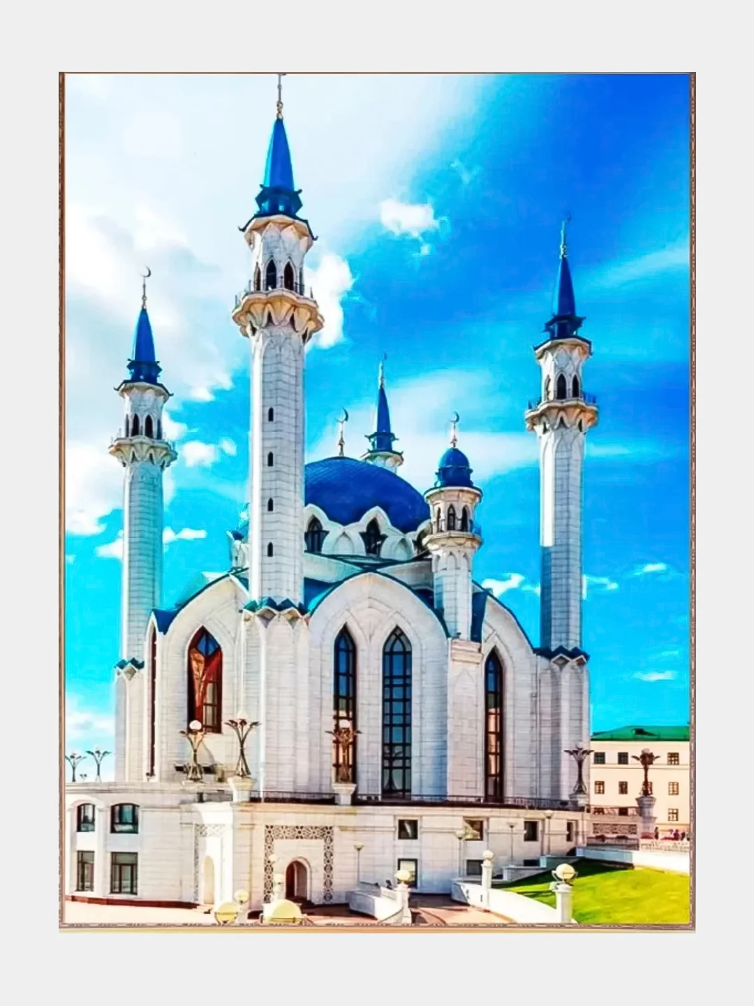 Голубой алмазная мозаика на подрамнике, 40 х 50 см, "Кул-Шариф, пейзаж,  природа,  лебеди, ангел"