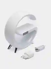 Белый ночник с беспроводной зарядкой: часы, будильник и Bluetooth колонка