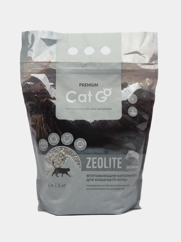 Наполнитель Cat Go ZEOLITE для кошачьего туалета, впитывающий, без запаха, 3 кг (6 л)