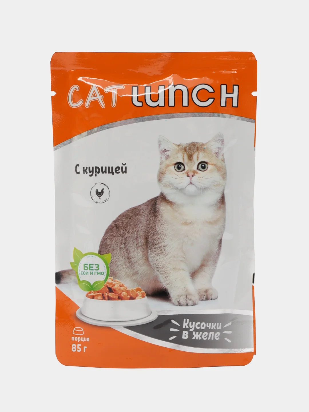 Влажный корм для кошек "Кэт Ланч", кусочки в желе, курица, паучи, 5 шт по 85 гр