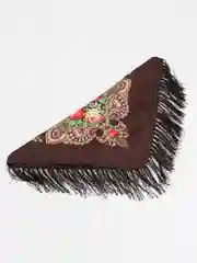 Коричневый женский русский платок, с бахромой