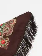 Коричневый женский русский платок, с бахромой