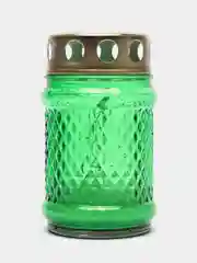 Зеленый лампада неугасимая, стеклянная, рифленая, со свечой, с крышкой, 10,5*5,5 см
