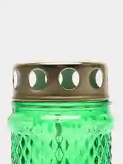 Зеленый лампада неугасимая, стеклянная, рифленая, со свечой, с крышкой, 10,5*5,5 см