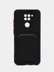 Черный силиконовый чехол для Xiaomi Redmi Note 9 (Сяоми Ноут 9), с карманом для карт, прозрачный