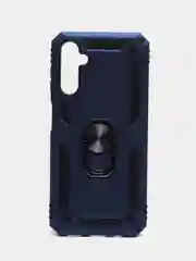 Темно-синий чехол для Samsung Galaxy A14, противоударный, с металлической подставкой-кольцом