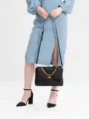 Черный женская стеганая сумка LaFemme, с двумя ремешками