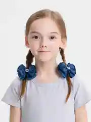 Темно-синий банты на резинках, с жемчужной пряжкой, 2 штуки