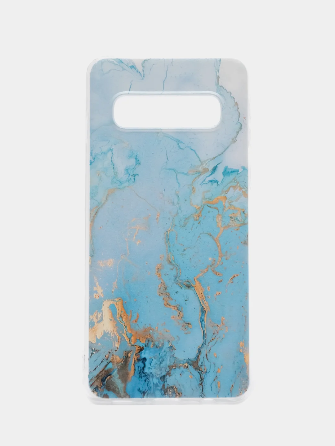 Светло-синий силиконовый чехол на Samsung Galaxy S10 / Самсунг S10 прозрачный с рисунком, защита камеры