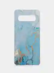 Светло-синий силиконовый чехол на Samsung Galaxy S10 / Самсунг S10 прозрачный с рисунком, защита камеры
