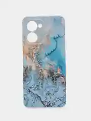 Голубой силиконовый чехол на Realme C33 / Реалми С33 прозрачный, с рисунком, защита камеры