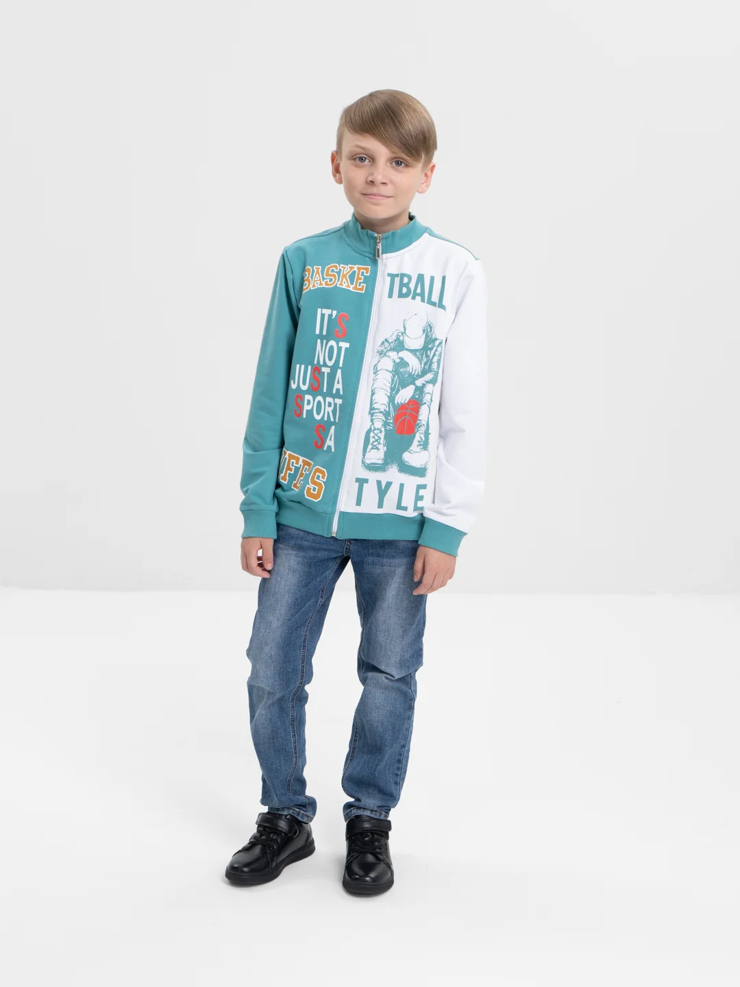 Бирюзовый толстовка, бомбер для мальчика, свитшот. BonitoKids