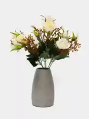 Алый искусственные цветы. Розы (двухцветный букет ) Композиция. Высота: 34 см  Букет из 7 веток