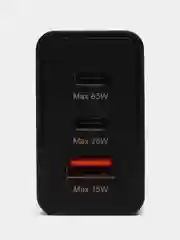 Черный трёхпортовый адаптер питания USB-C мощностью 65 Вт для быстрой зарядки iPhone, Android