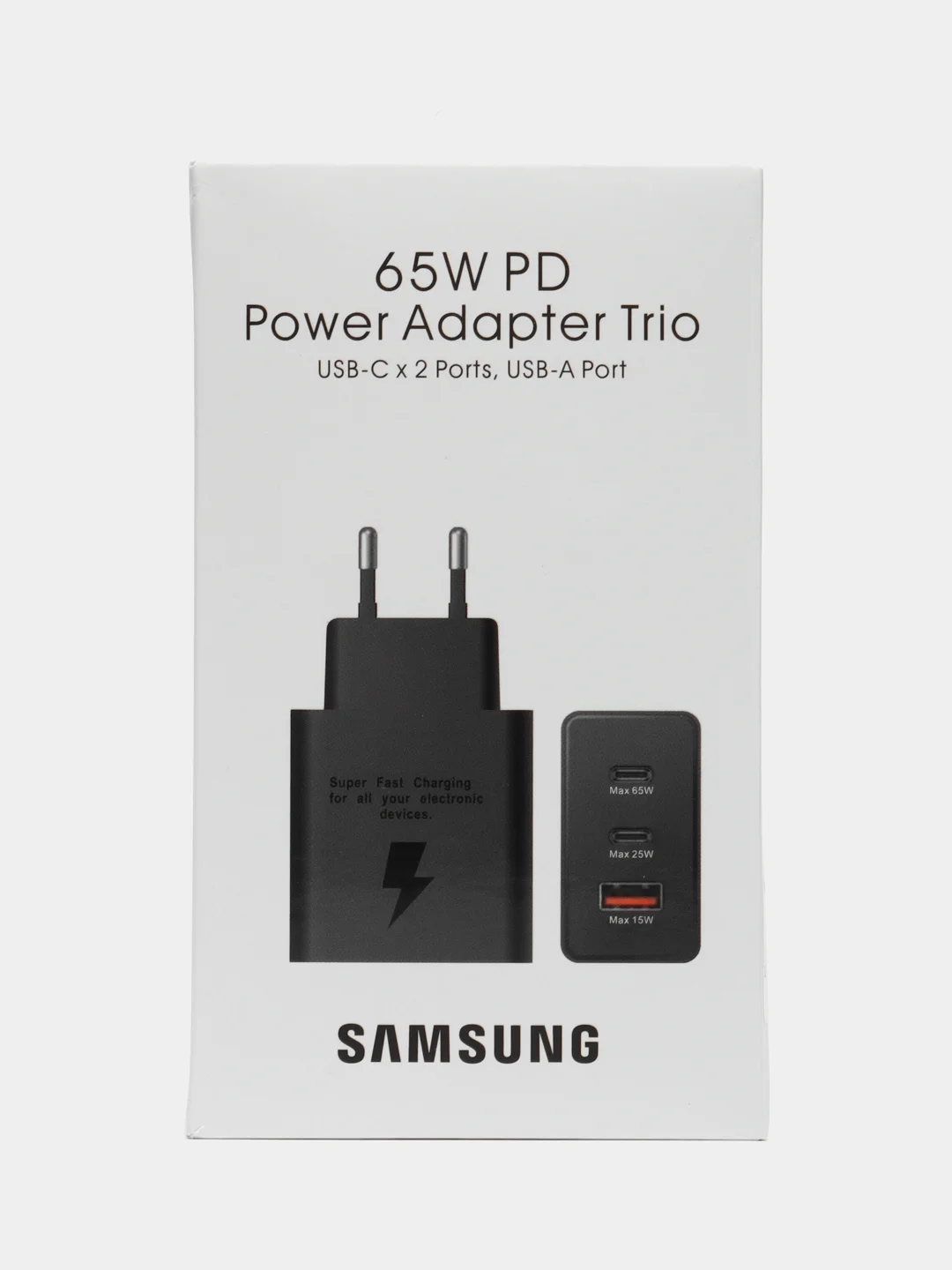 Черный трёхпортовый адаптер питания USB-C мощностью 65 Вт для быстрой зарядки iPhone, Android