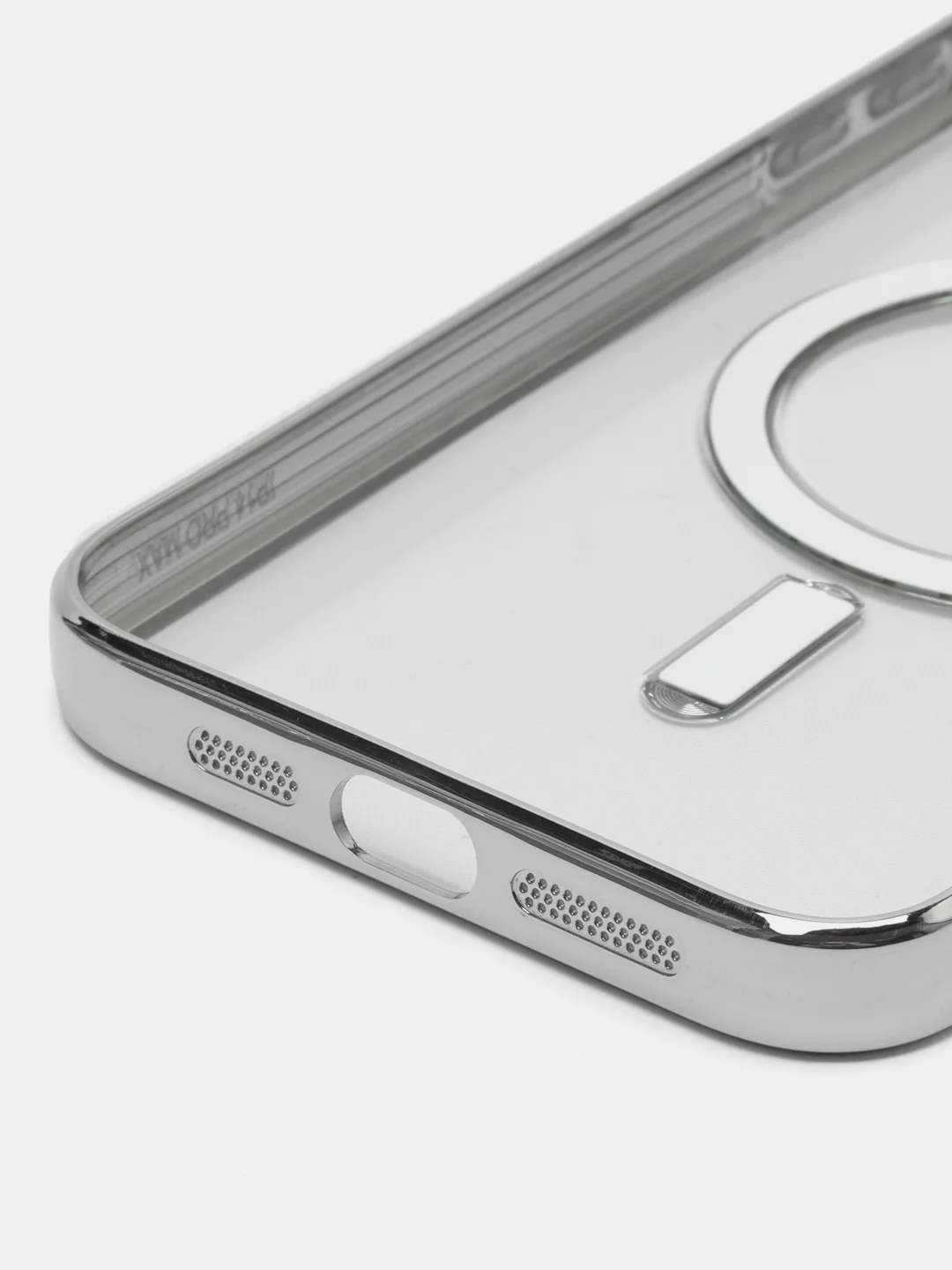 Серебряный магнитный чехол MagSafe iPhone 14 Plus Pro Max с гальваническим покрытием