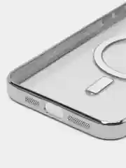 Серебряный магнитный чехол MagSafe iPhone 14 Plus Pro Max с гальваническим покрытием