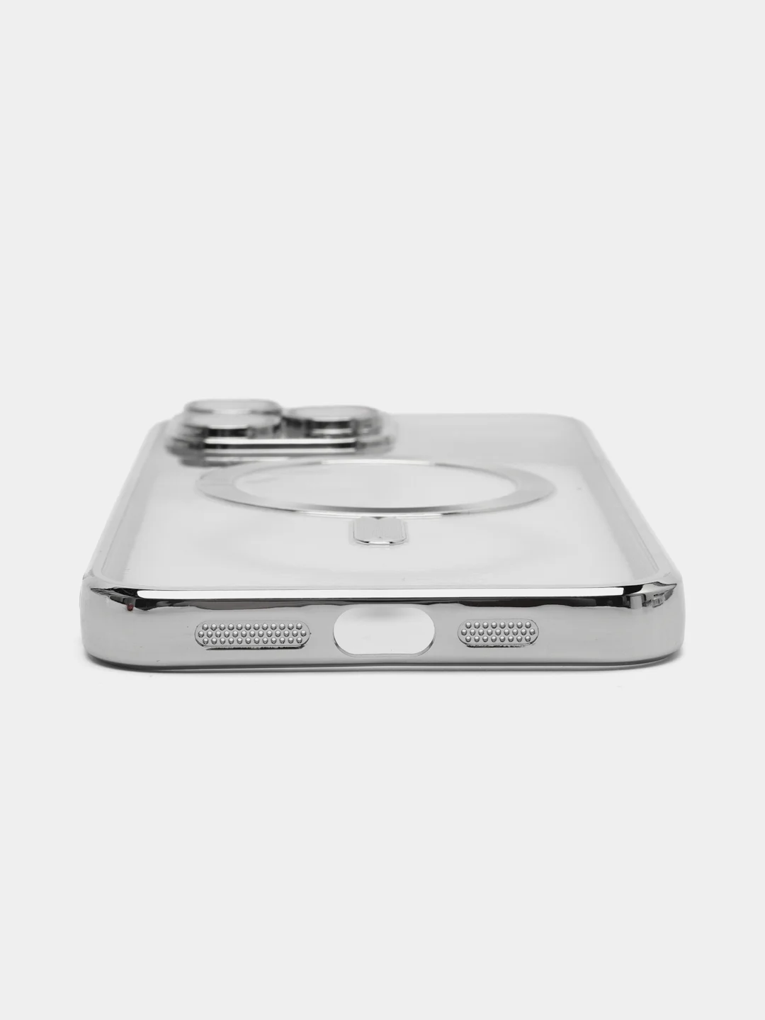 Серебряный магнитный чехол MagSafe iPhone 14 Plus Pro Max с гальваническим покрытием