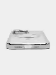 Серебряный магнитный чехол MagSafe iPhone 14 Plus Pro Max с гальваническим покрытием