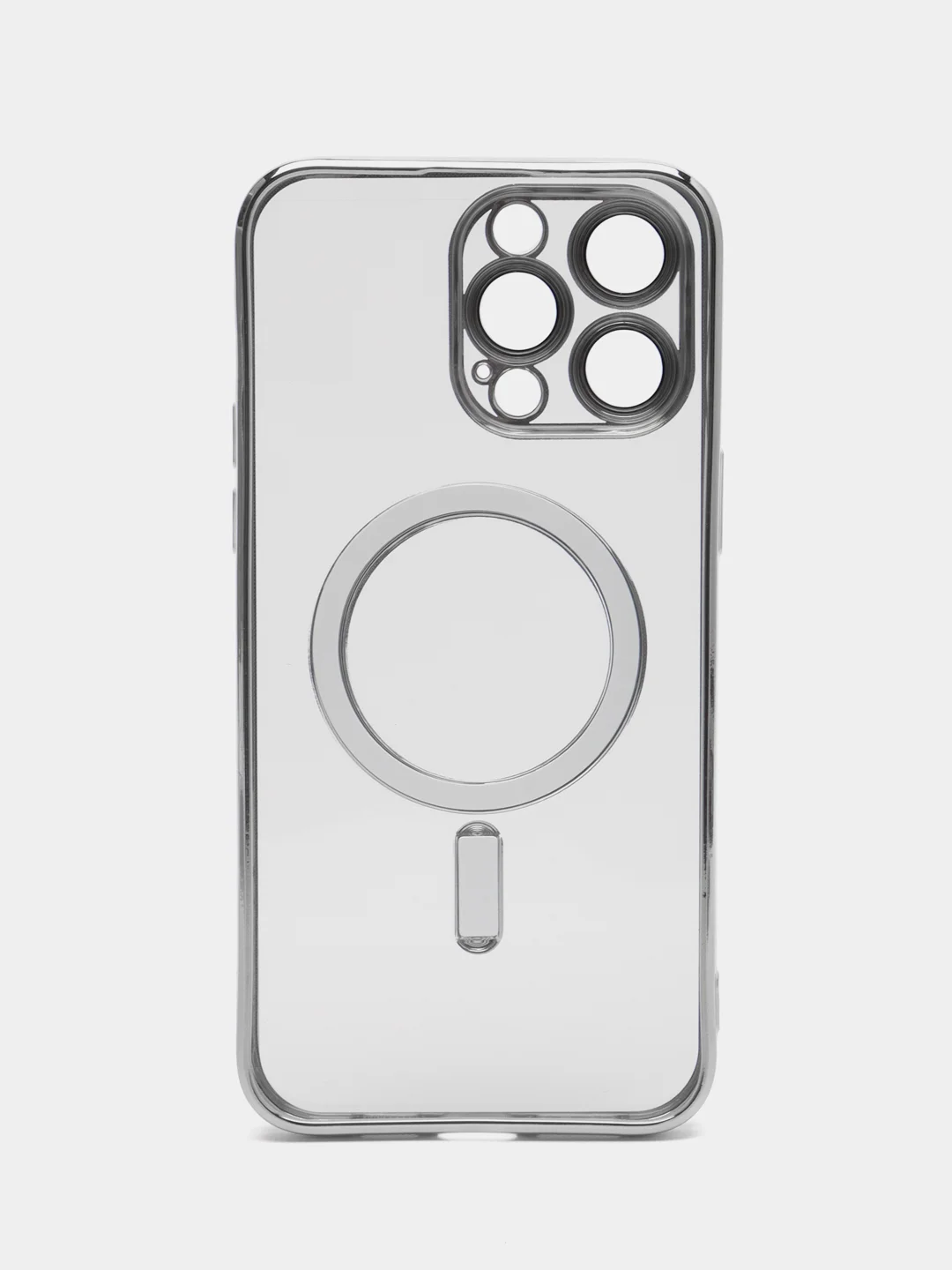 Серебряный магнитный чехол MagSafe iPhone 14 Plus Pro Max с гальваническим покрытием