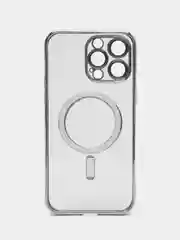 Серебряный магнитный чехол MagSafe iPhone 14 Plus Pro Max с гальваническим покрытием