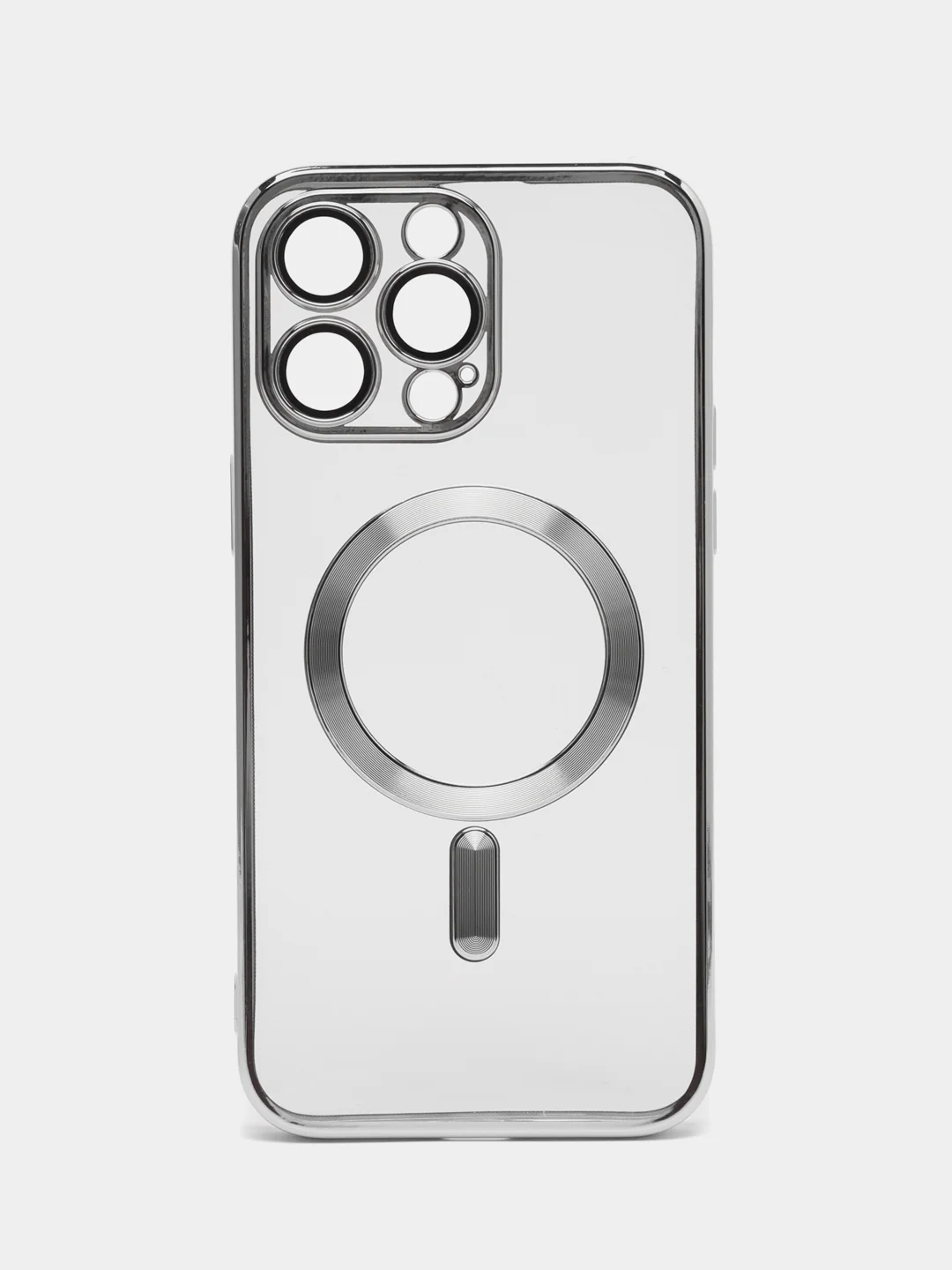 Серебряный магнитный чехол MagSafe iPhone 14 Plus Pro Max с гальваническим покрытием