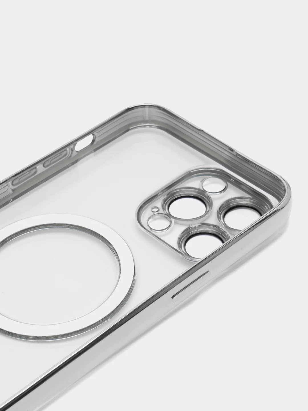 Серебряный магнитный чехол MagSafe iPhone 14 Plus Pro Max с гальваническим покрытием