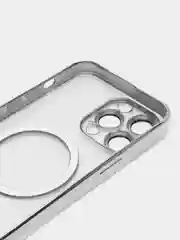 Серебряный магнитный чехол MagSafe iPhone 14 Plus Pro Max с гальваническим покрытием