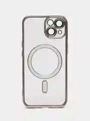 Розовый магнитный чехол MagSafe iPhone 14 Plus Pro Max с гальваническим покрытием