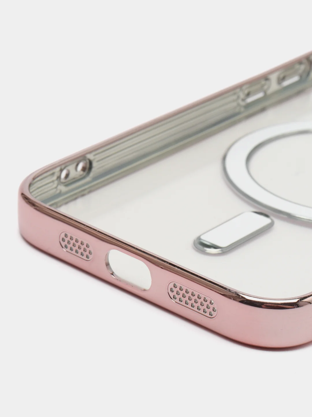 Розовый магнитный чехол MagSafe iPhone 14 Plus Pro Max с гальваническим покрытием