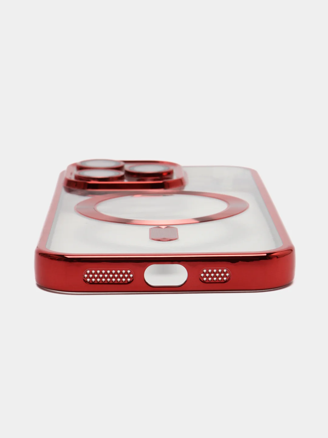 Красный магнитный чехол MagSafe iPhone 14 Plus Pro Max с гальваническим покрытием