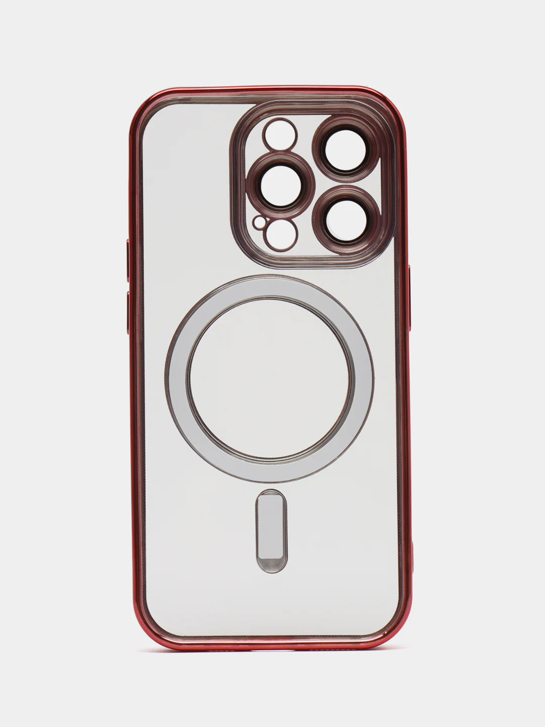 Красный магнитный чехол MagSafe iPhone 14 Plus Pro Max с гальваническим покрытием