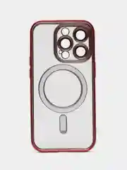 Красный магнитный чехол MagSafe iPhone 14 Plus Pro Max с гальваническим покрытием