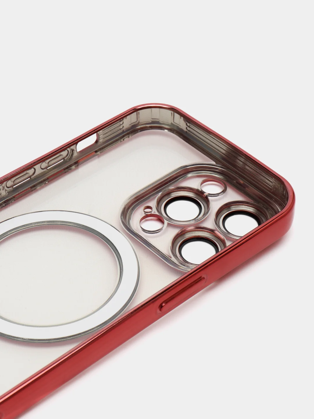Красный магнитный чехол MagSafe iPhone 14 Plus Pro Max с гальваническим покрытием