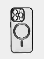 Черный магнитный чехол MagSafe iPhone 14 Plus Pro Max с гальваническим покрытием